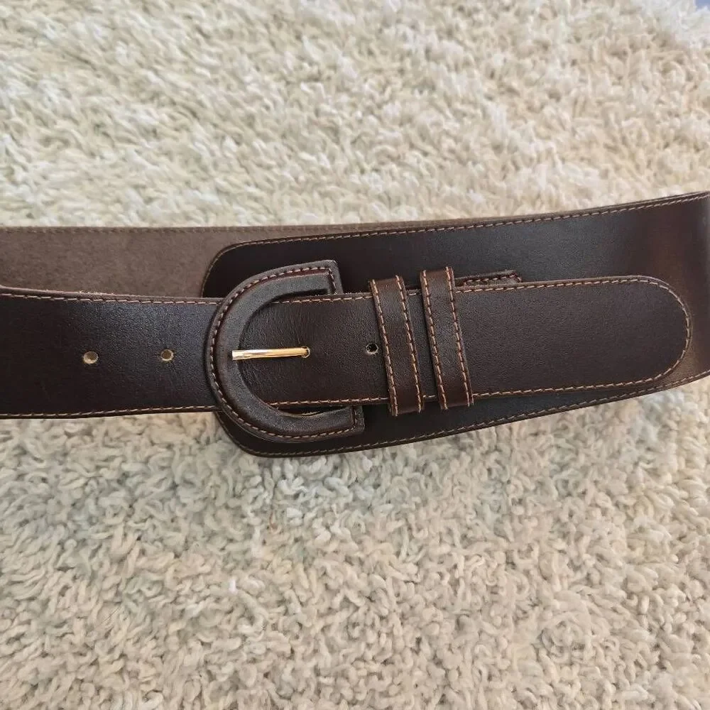 The Limited Dark Brown Wide Leather Waist Belt Made in Italy Size Small